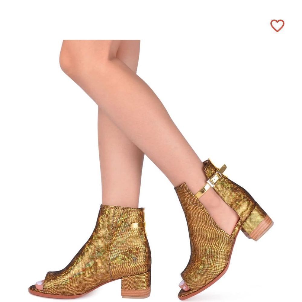RJS Peep Open Toe Sandals Boot Cut Out Ankle Bootie Gold Sequins 10.5 EUC - Picture 6 of 10